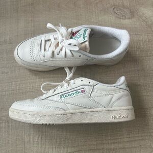 Reebok Chalk/Cream and Green Leather Sneakers